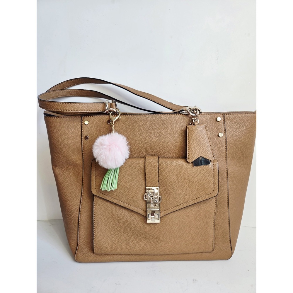 Guess Albury Shopper Charm‎ Tote Brown Shoulder Bag Faux Leather Large